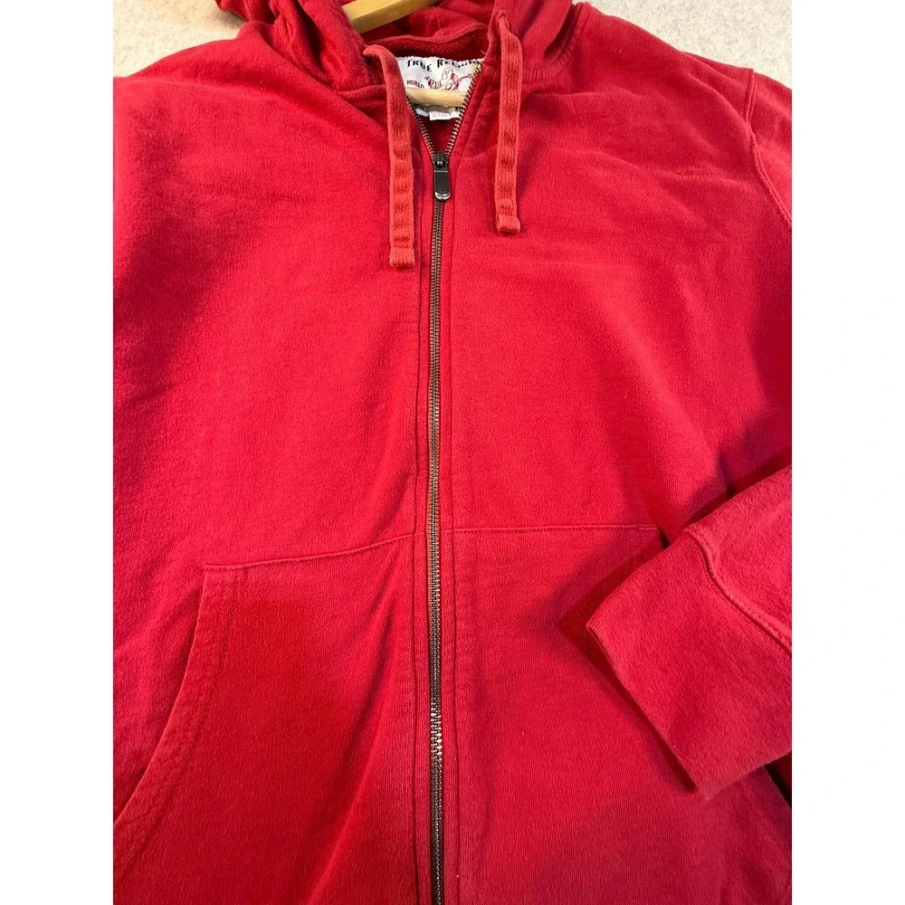 True Religion Mens Red Full Zip Hoodie Gold Horseshoe‎ Logo Sweatshirt 2XL